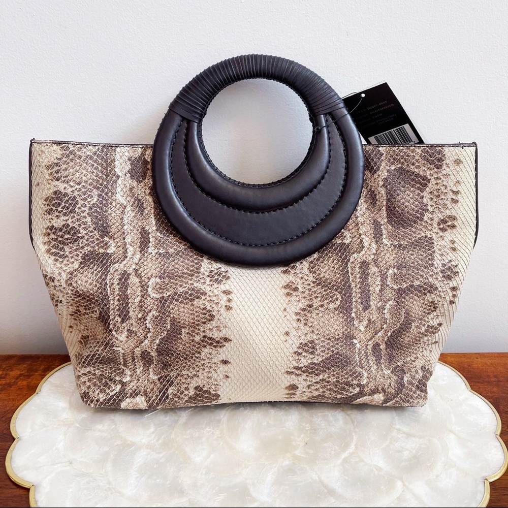 Genuine Leather Brown Ivory Python Print Tote NEW… - image 1